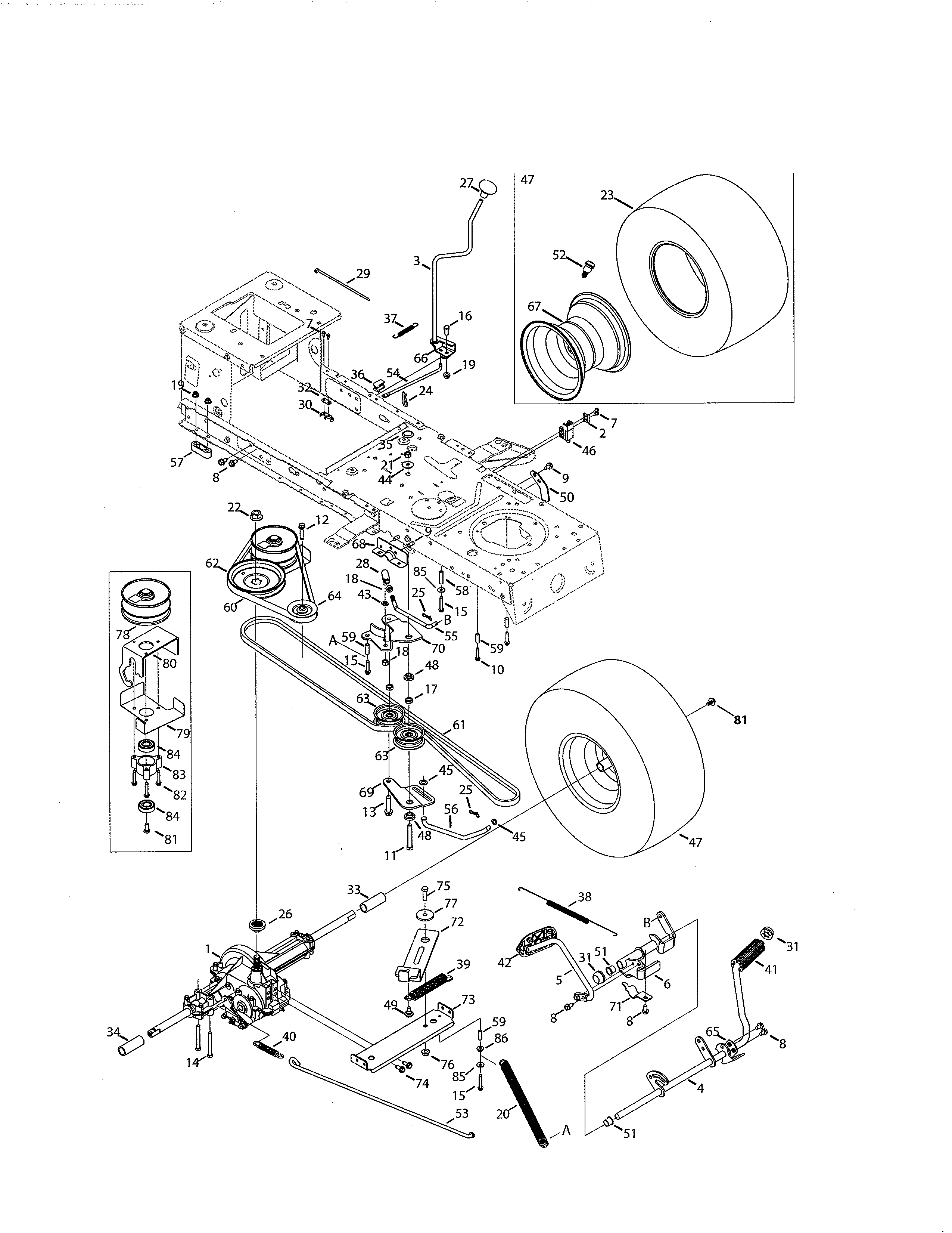 Transmission/wheels Diagram and Parts List for  Craftsman Lawn Tractor