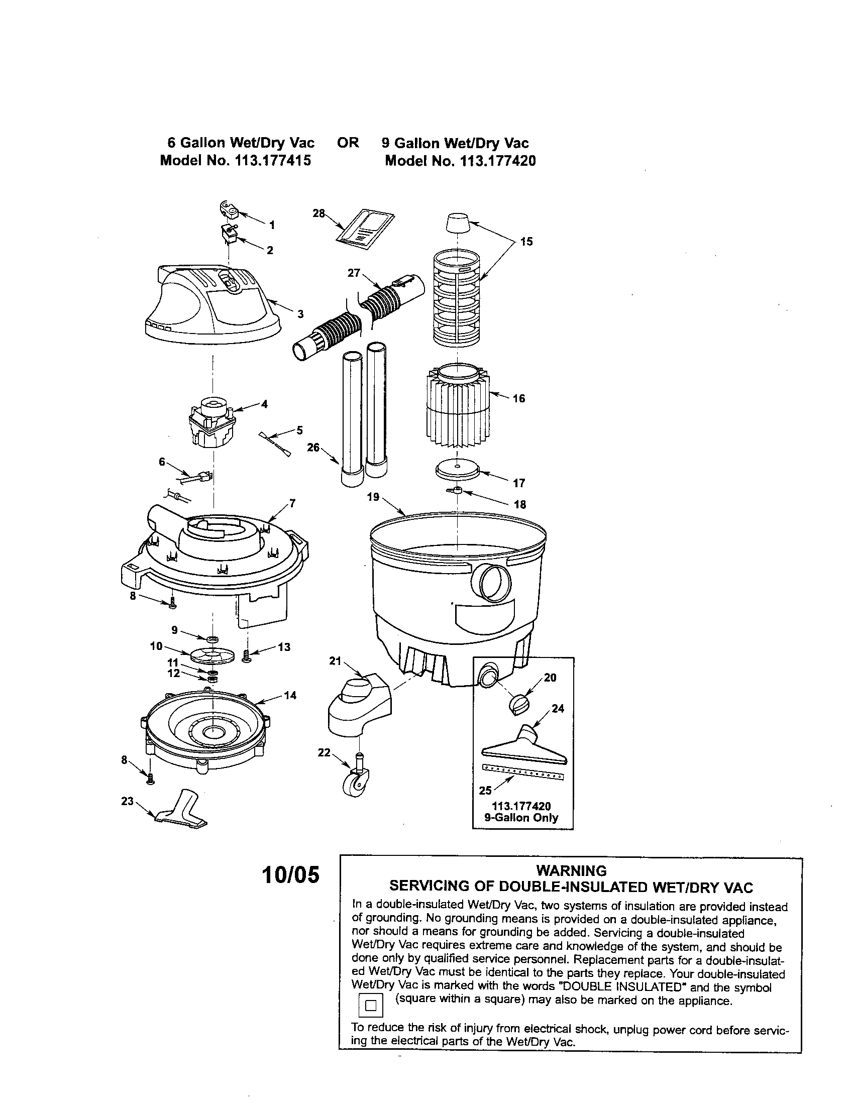 Wet/dry Vac Diagram and Parts List for 113177420  Craftsman Filters & Accessories