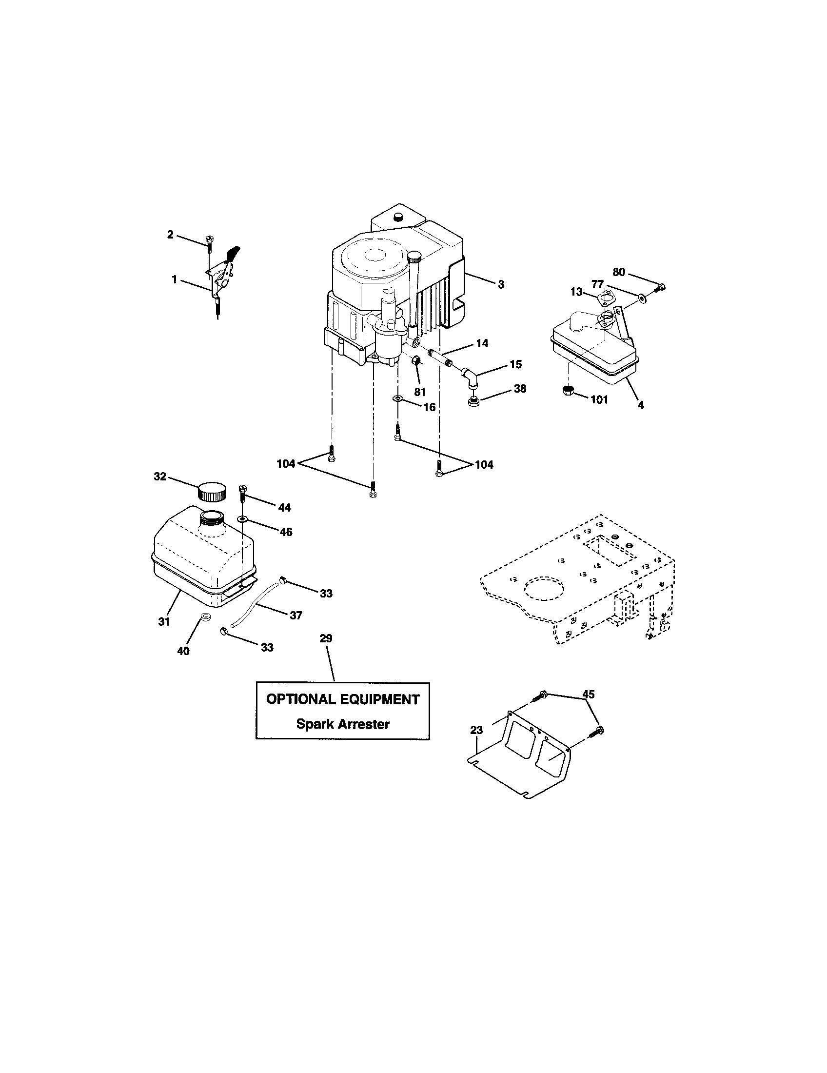 Engine Diagram and Parts List for  Craftsman Lawn Tractor