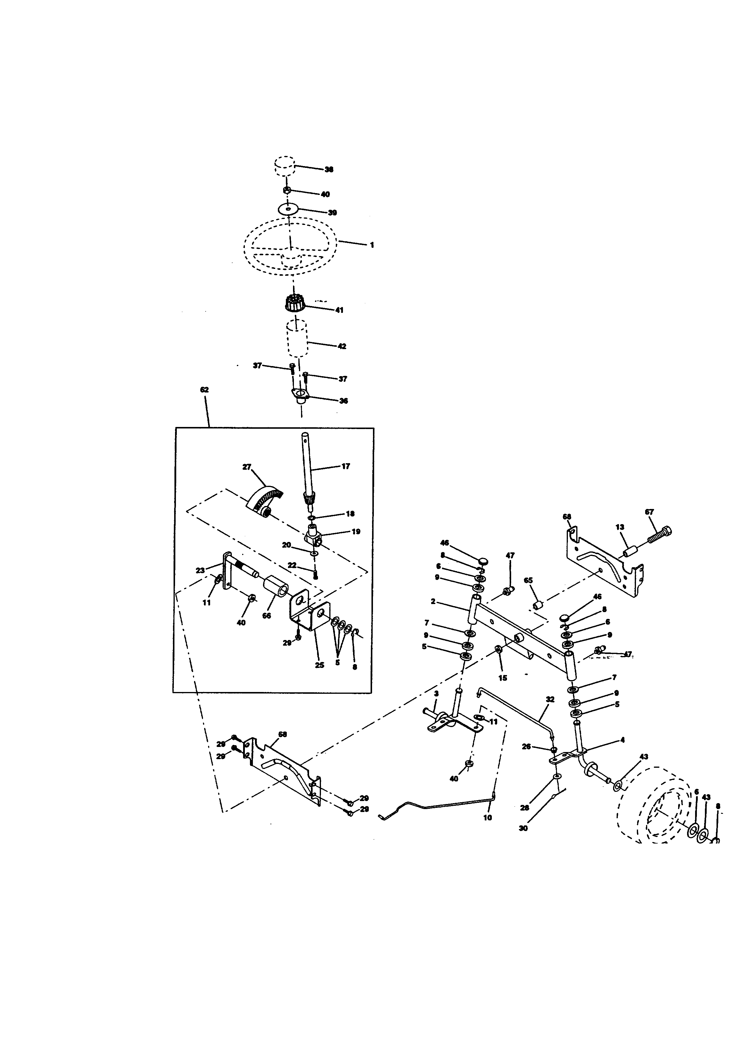 Steering Assembly Diagram and Parts List for  Craftsman Lawn Tractor