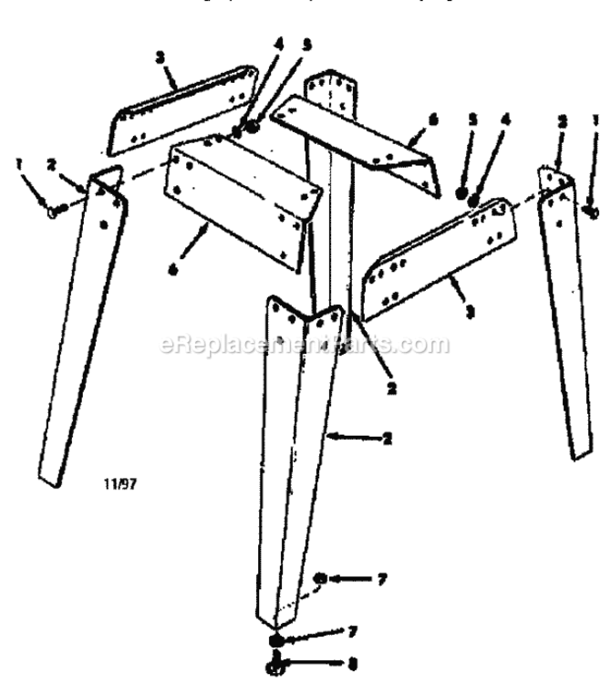 Leg Set Diagram and Parts List for 22235  Craftsman Table Saw Accessories