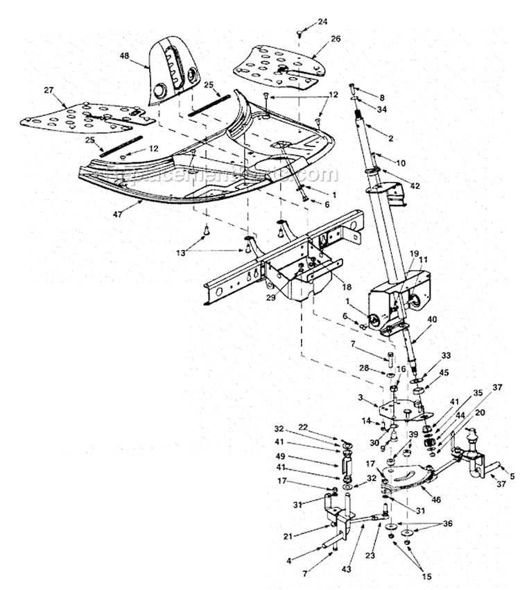 Front Axle-Upper Frame Cover Diagram and Parts List for  Craftsman Lawn Mower