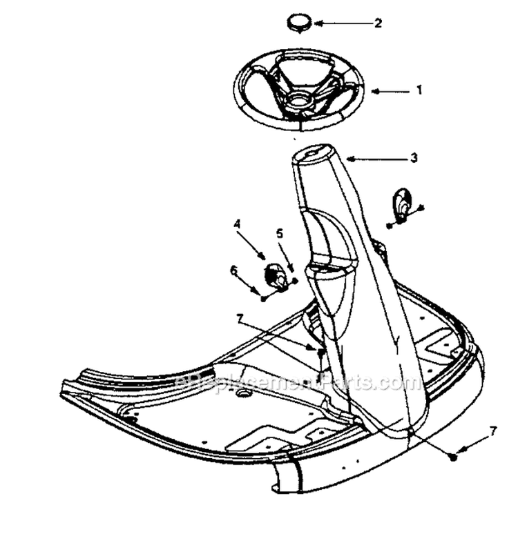 Steering Wheel Assembly Diagram and Parts List for  Craftsman Lawn Mower