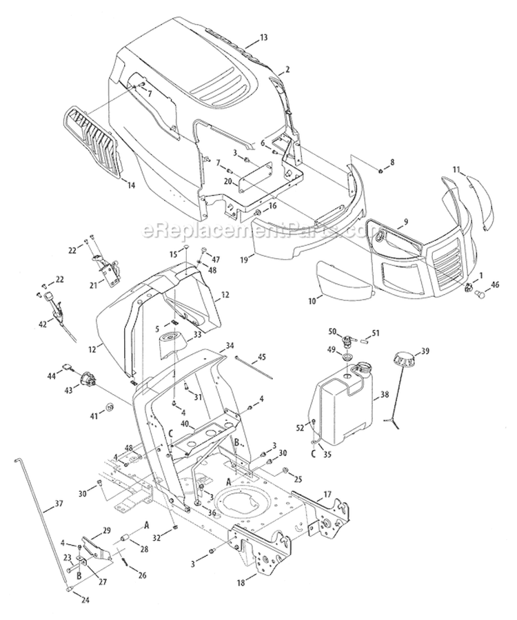 Hood / Bumper Diagram and Parts List for  Craftsman Lawn Tractor