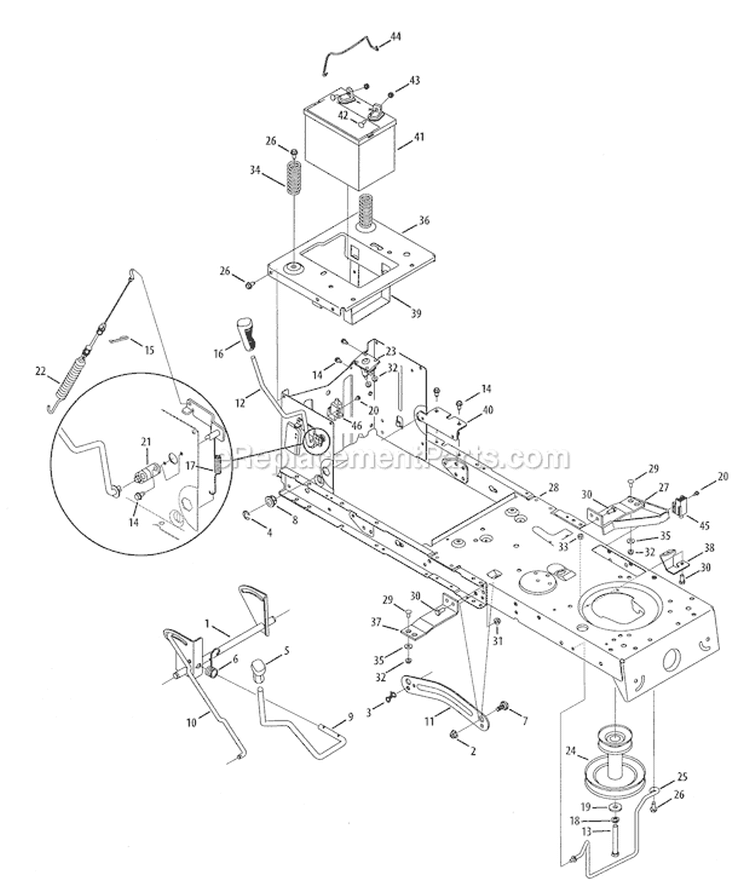 Frame / Battery Diagram and Parts List for  Craftsman Lawn Tractor