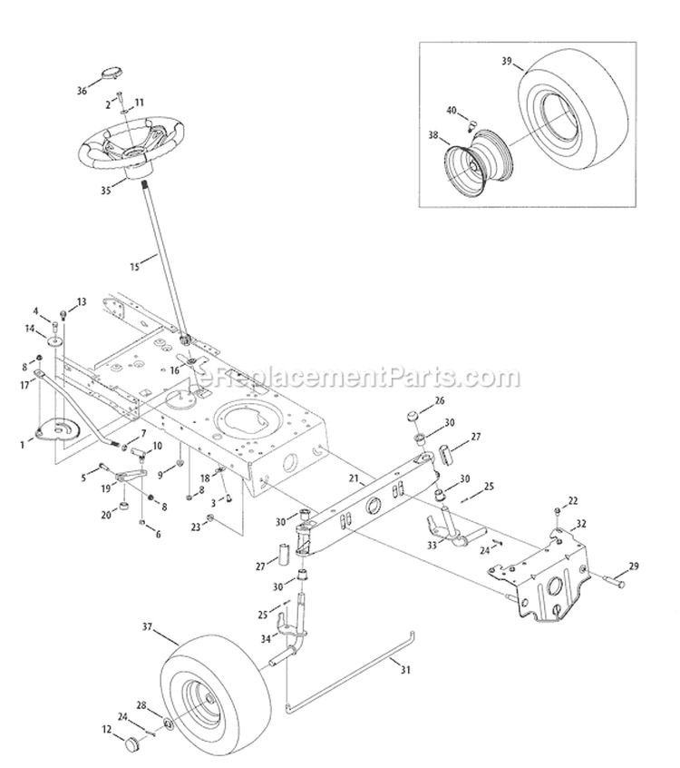 Steering Diagram and Parts List for  Craftsman Lawn Tractor