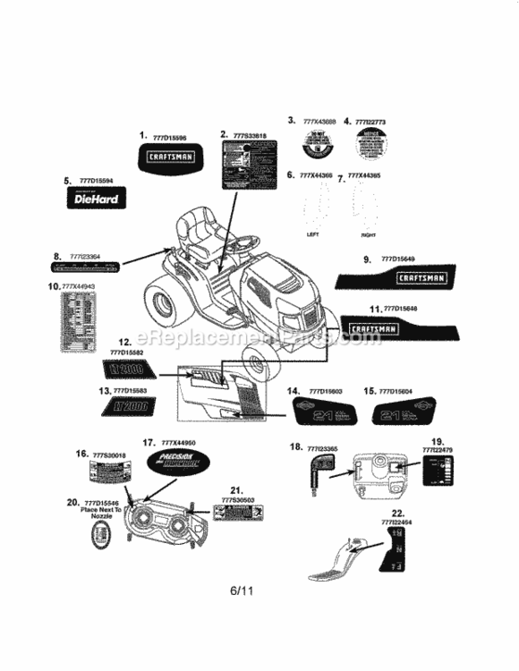 Page A Diagram and Parts List for  Craftsman Lawn Tractor