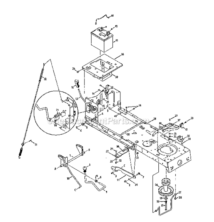 BatteryFrame Diagram and Parts List for  Craftsman Lawn Tractor
