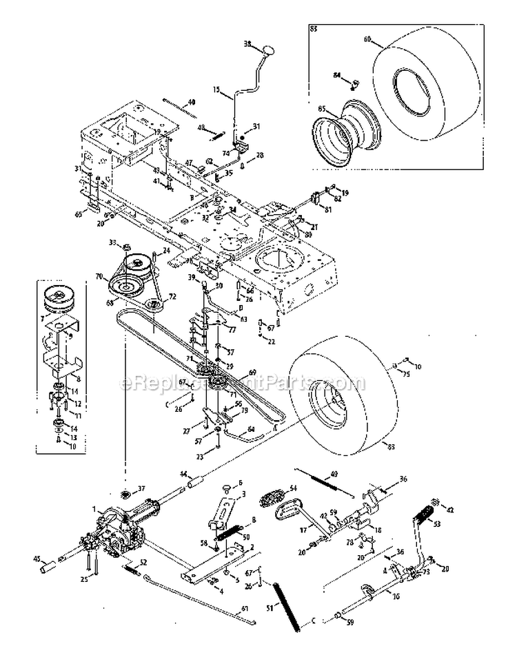 Transmission Diagram and Parts List for  Craftsman Lawn Tractor