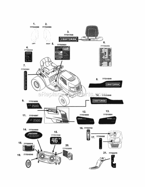 Page H Diagram and Parts List for  Craftsman Lawn Tractor