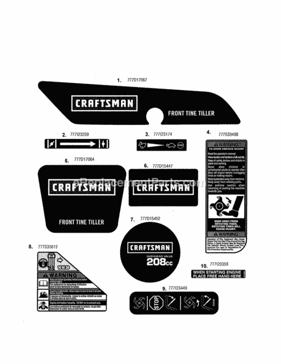 Page C Diagram and Parts List for  Craftsman Tiller