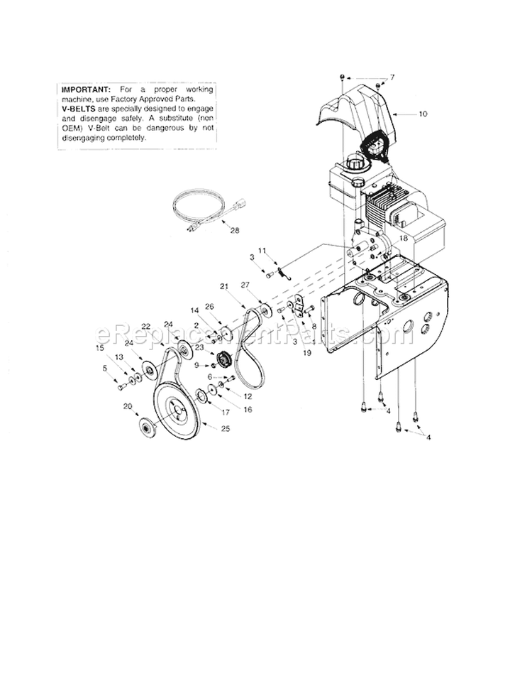Auger Pulley Diagram and Parts List for  Craftsman Snow Blower