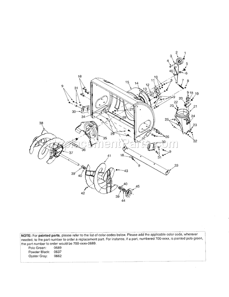 Gear Assembly Diagram and Parts List for  Craftsman Snow Blower