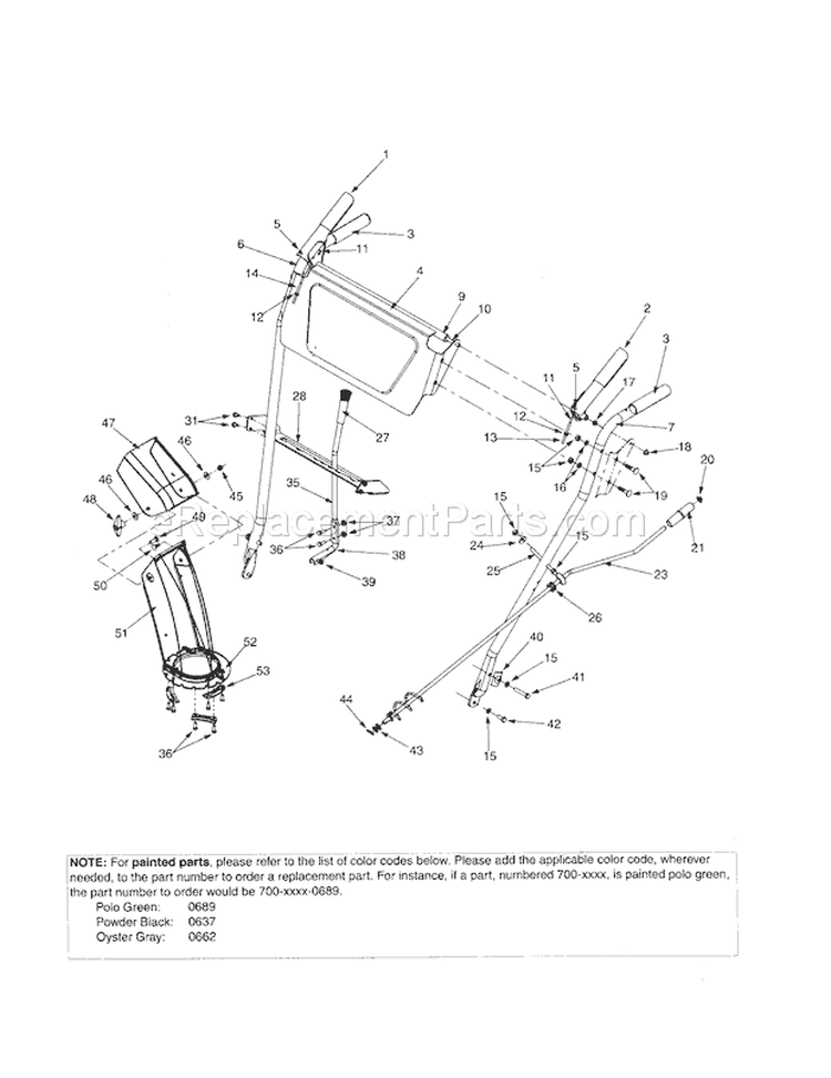 Handle Diagram and Parts List for  Craftsman Snow Blower
