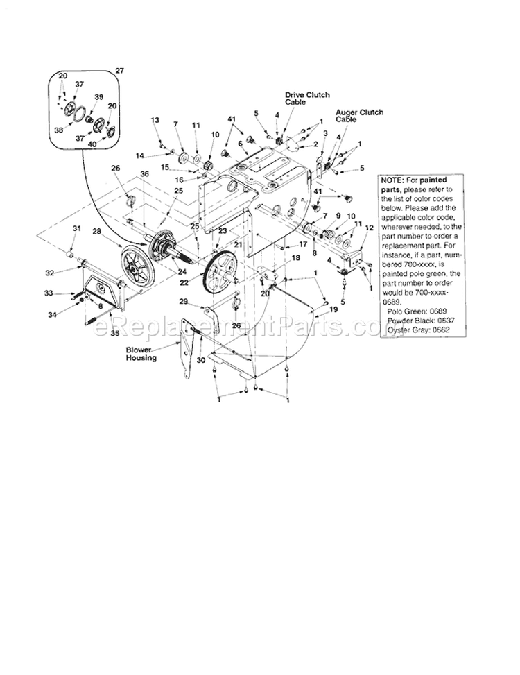 Frame Cover Diagram and Parts List for  Craftsman Snow Blower