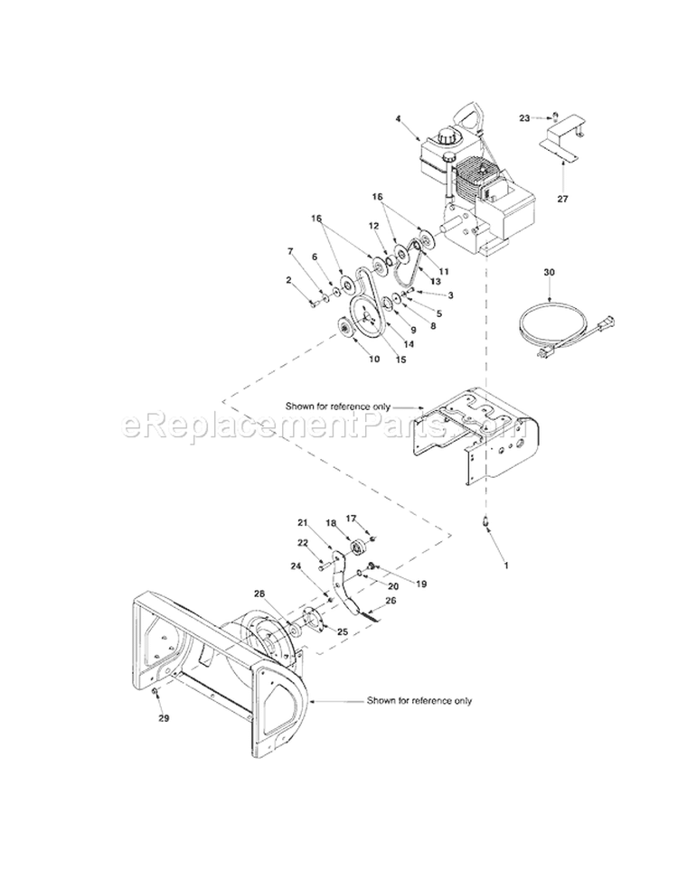 Engine/Heat Shield Diagram and Parts List for  Craftsman Snow Blower