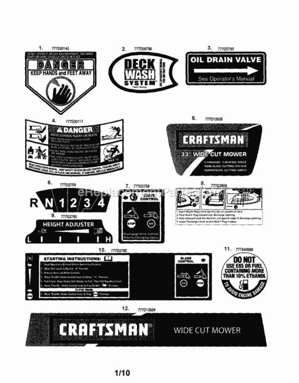 Page A Diagram and Parts List for  Craftsman Lawn Mower