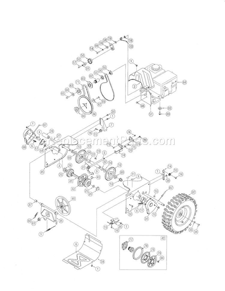 Transmission / Wheels Diagram and Parts List for  Craftsman Snow Blower