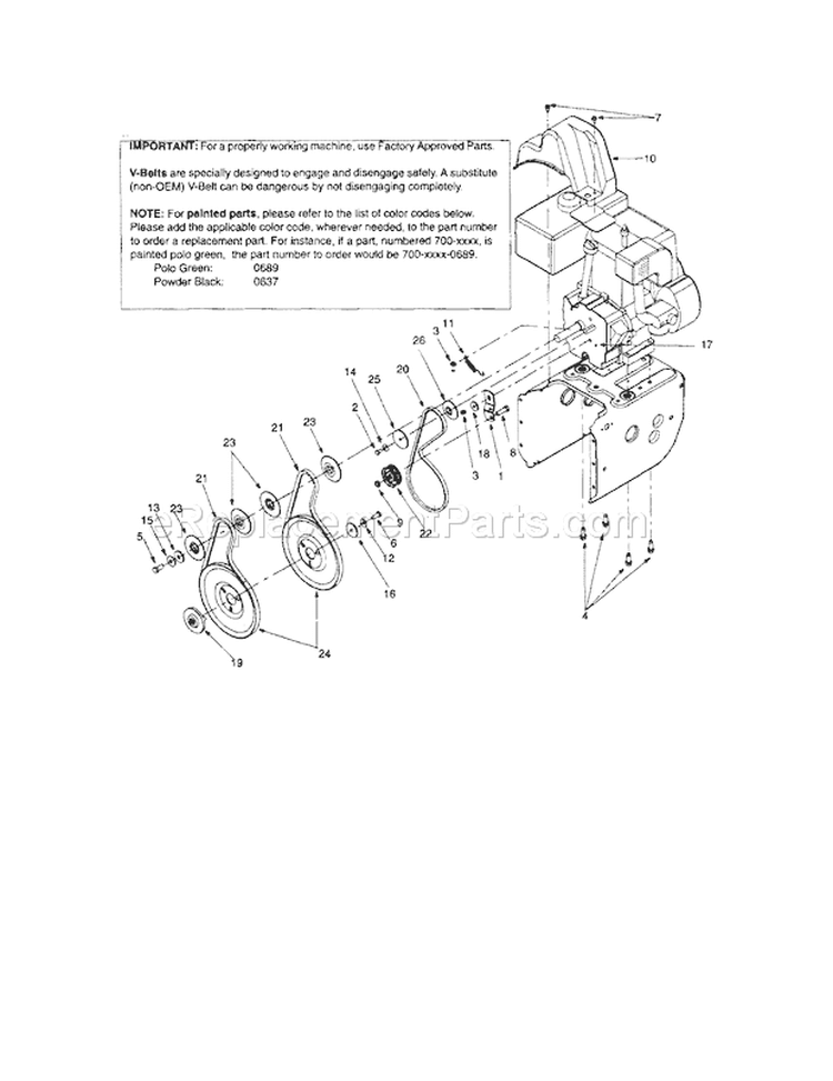 Pulleys/Belt Cover Diagram and Parts List for  Craftsman Snow Blower