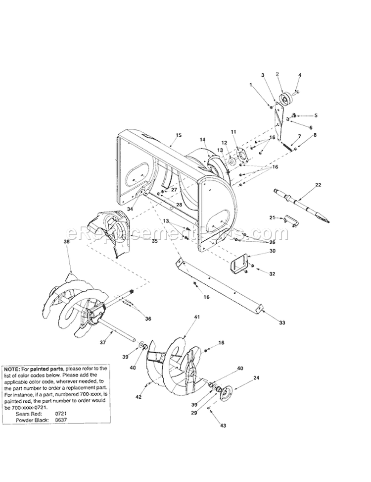 Auger Housing/Spirals/Imp... Diagram and Parts List for  Craftsman Snow Blower