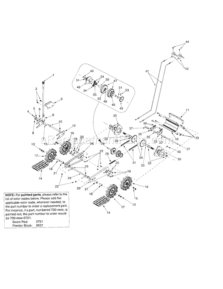 Grip/Axle/Chain/Track Dri... Diagram and Parts List for  Craftsman Snow Blower