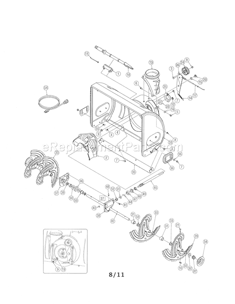 Auger & Housing Diagram and Parts List for  Craftsman Snow Blower