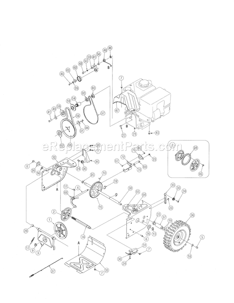 Transmission/Wheels Diagram and Parts List for  Craftsman Snow Blower
