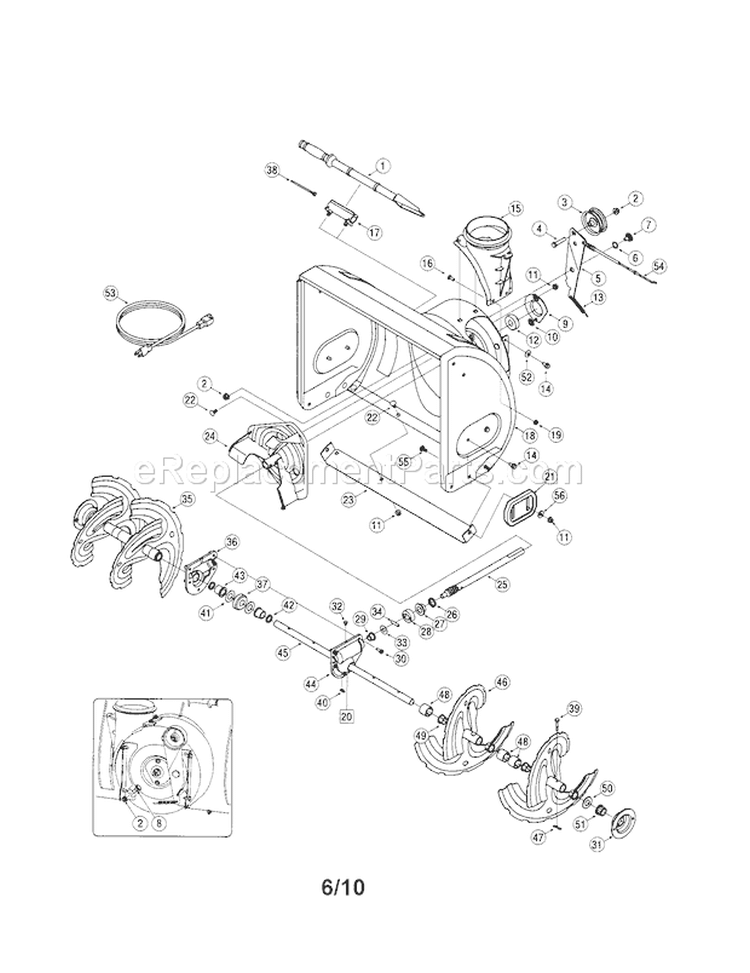 Auger & Housing Diagram and Parts List for  Craftsman Snow Blower