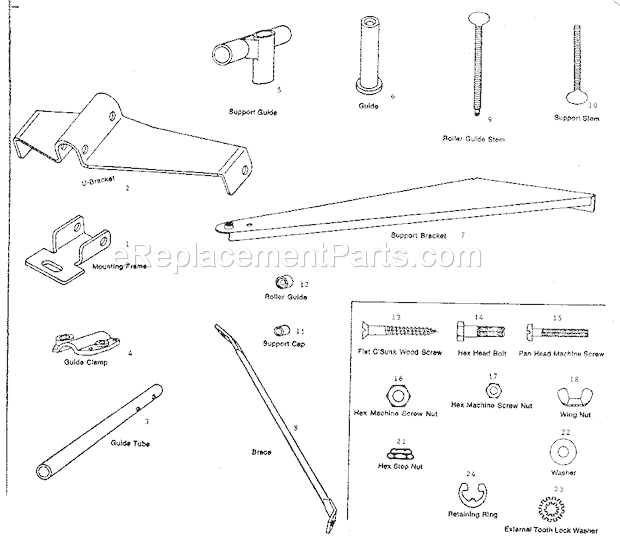Hardware Diagram and Parts List for  Craftsman Router