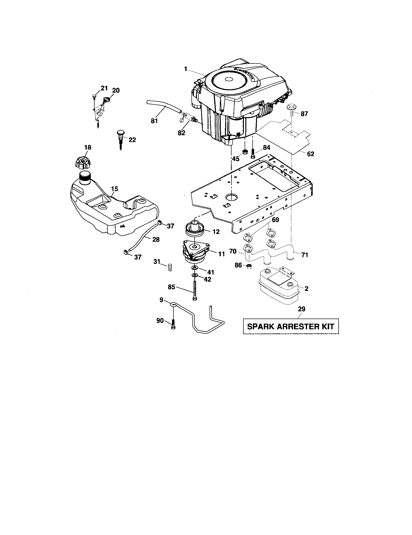 Engine Diagram and Parts List for  Craftsman Lawn Tractor