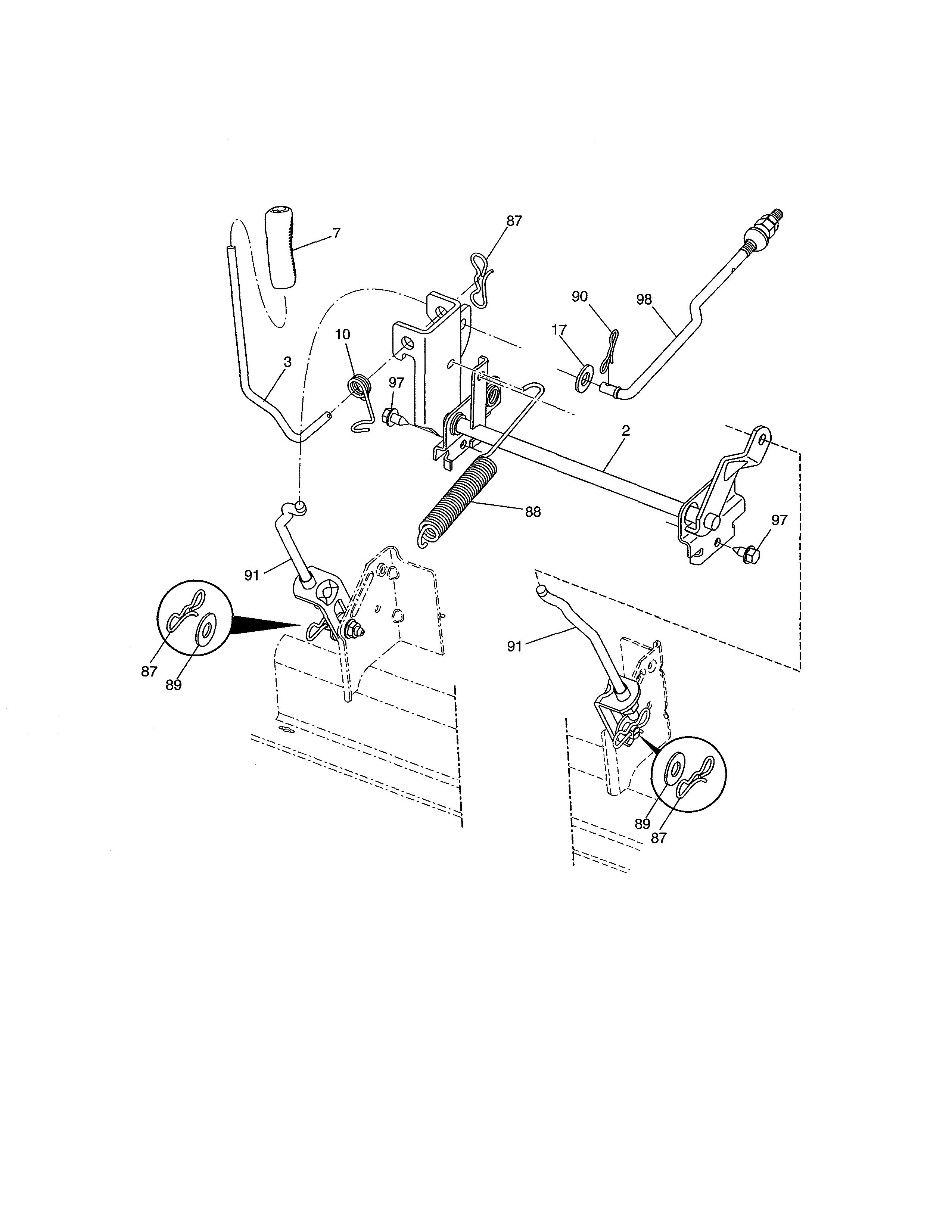 Lift Assembly Diagram and Parts List for  Craftsman Lawn Tractor
