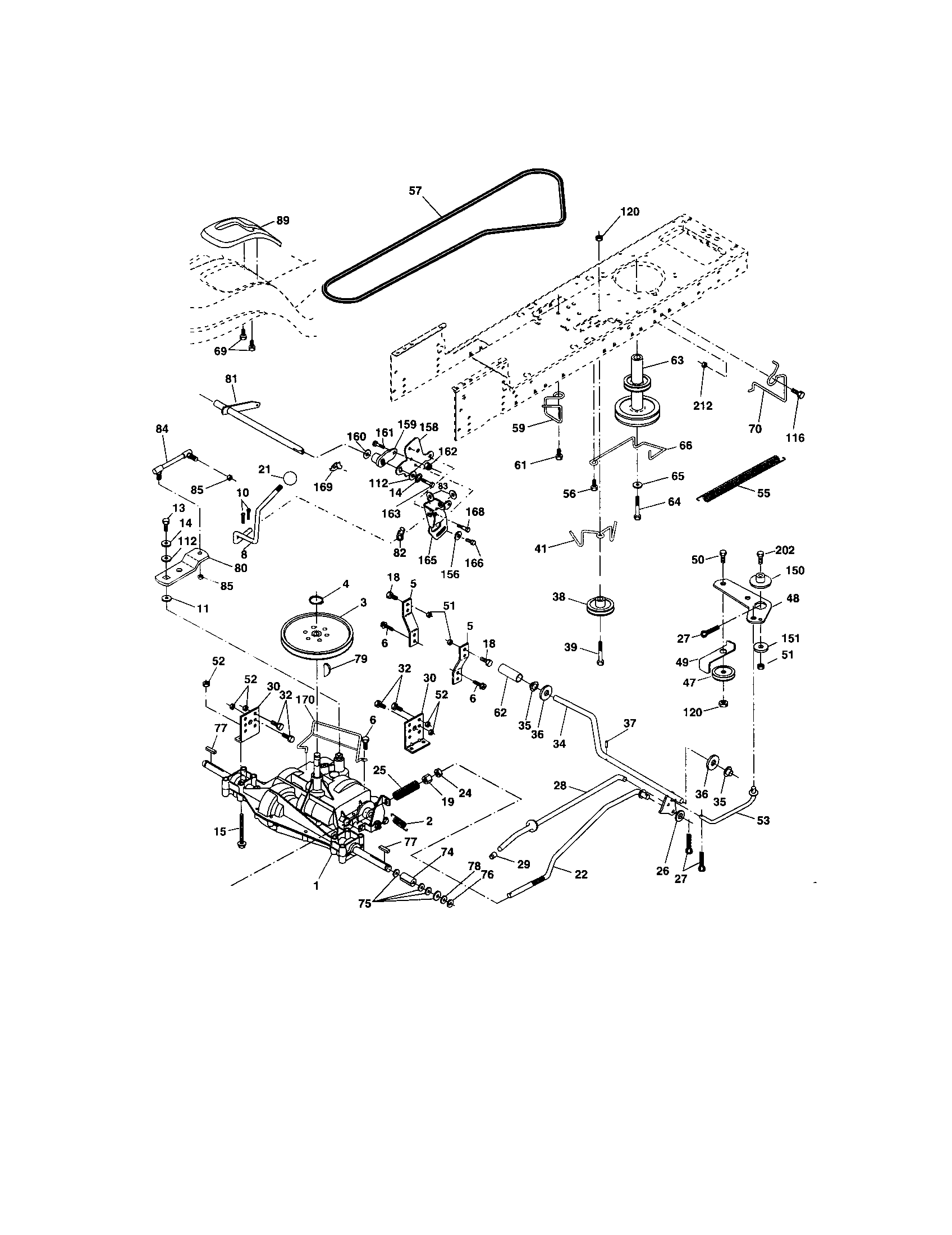 Ground Drive Diagram and Parts List for  Craftsman Lawn Tractor