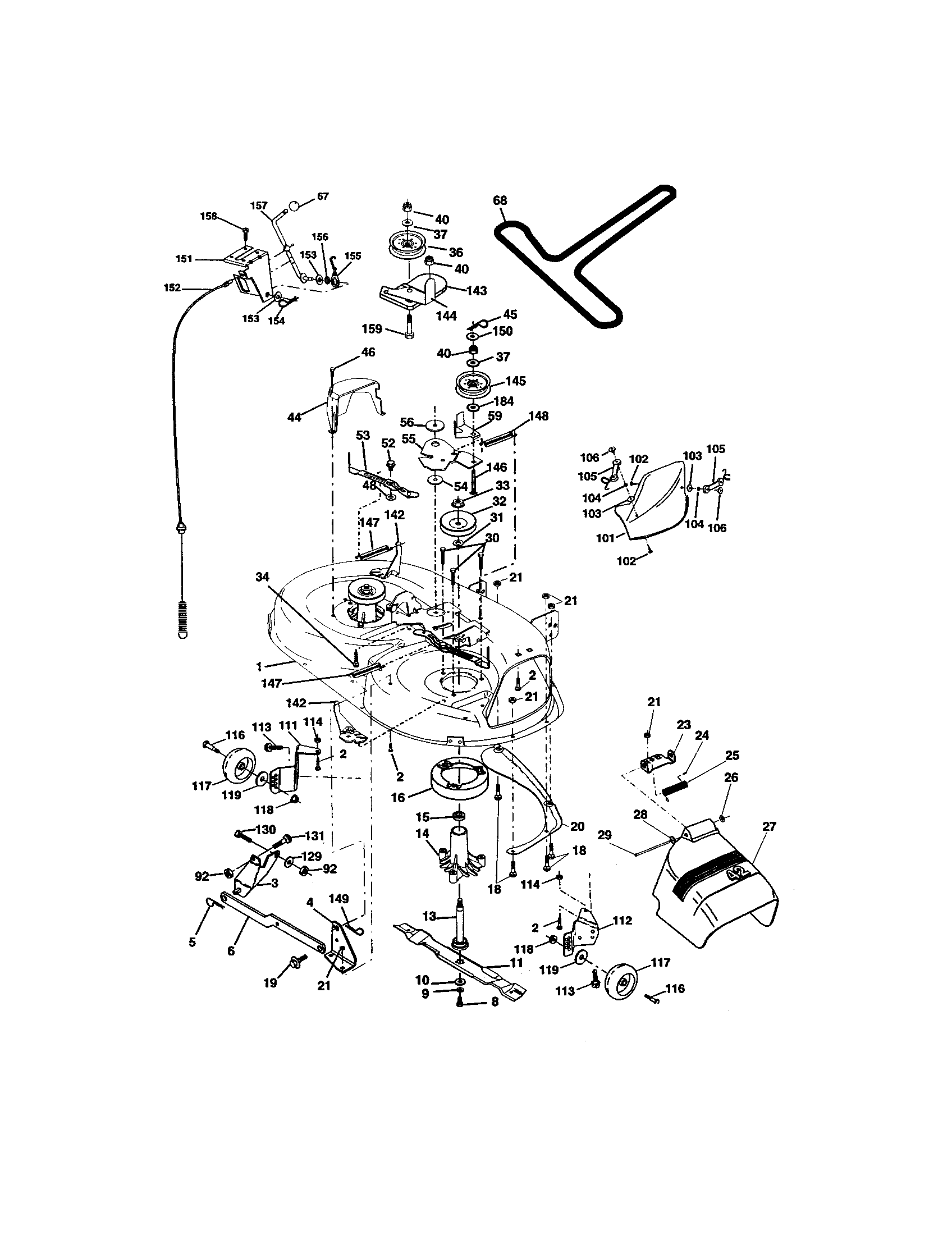 Mower Deck Diagram and Parts List for  Craftsman Lawn Tractor