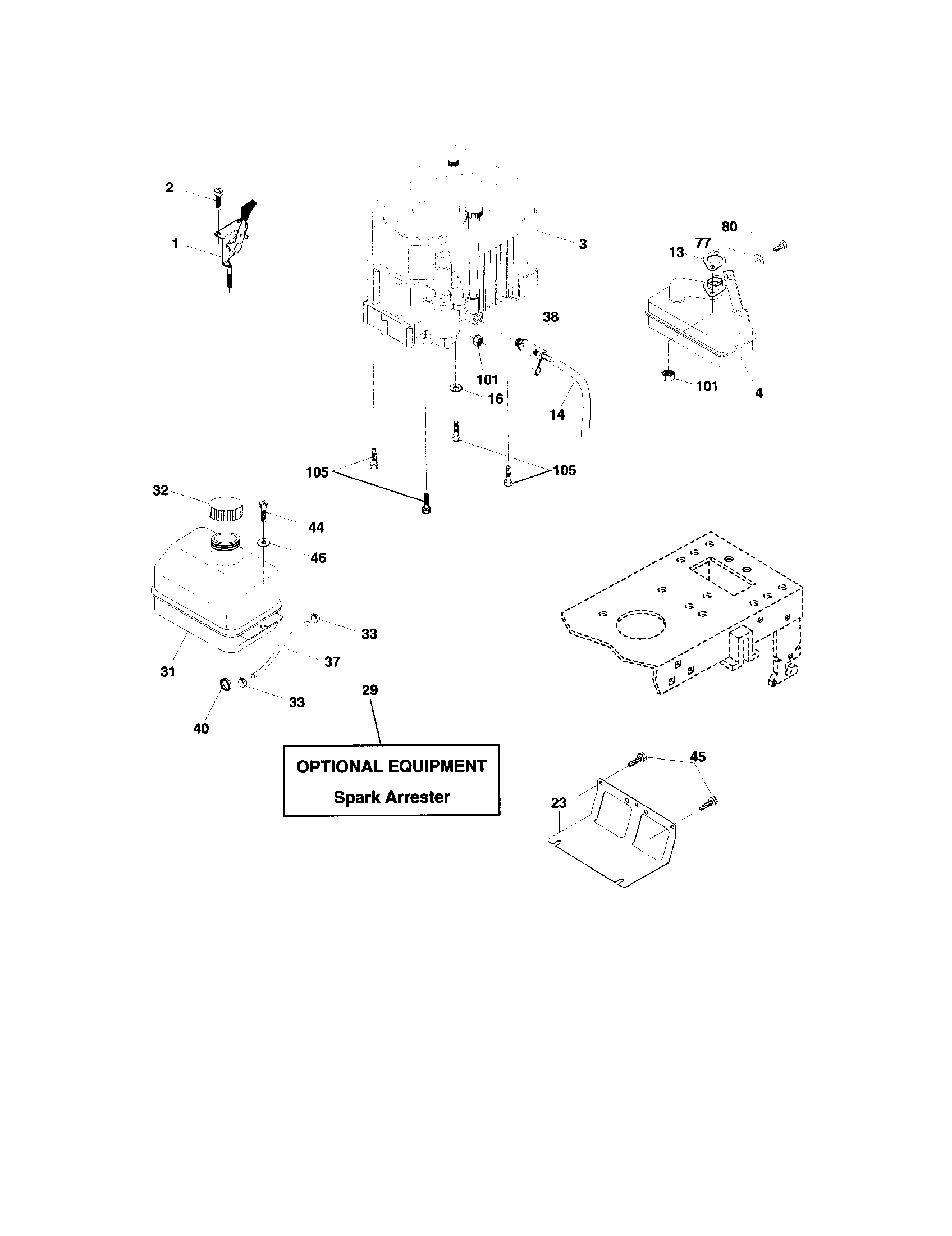 Engine Diagram and Parts List for  Craftsman Lawn Tractor