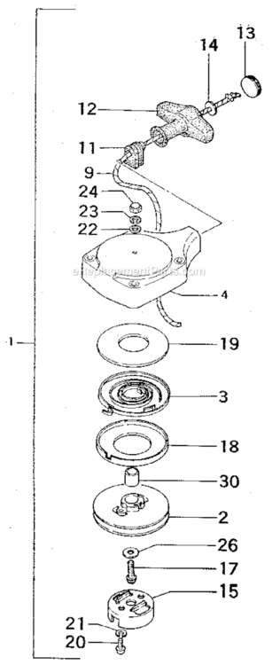 Recoil_Starter Diagram and Parts List for 298586192  Craftsman Engine