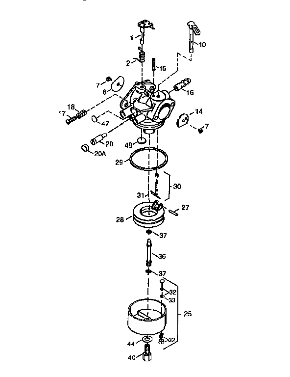 Carburetor 640054 (71/143) Diagram and Parts List for  Craftsman Engine