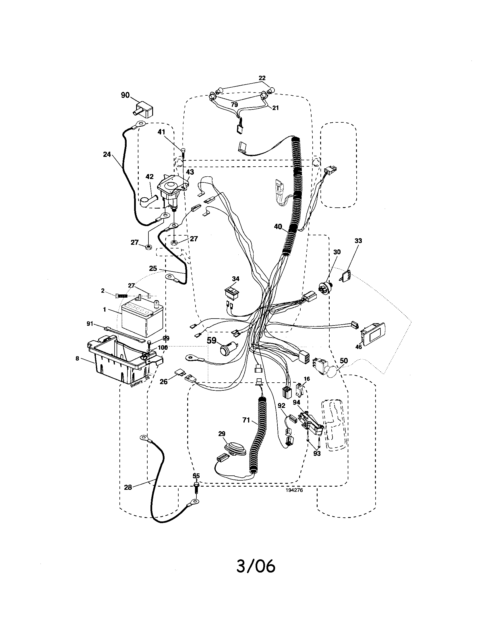 Electrical Diagram and Parts List for  Craftsman Lawn Tractor