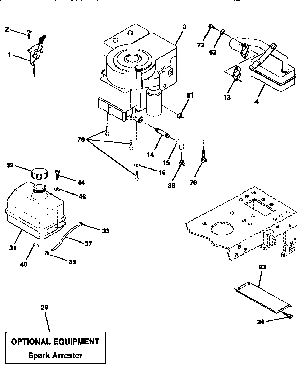 Engine Diagram and Parts List for  Craftsman Lawn Tractor