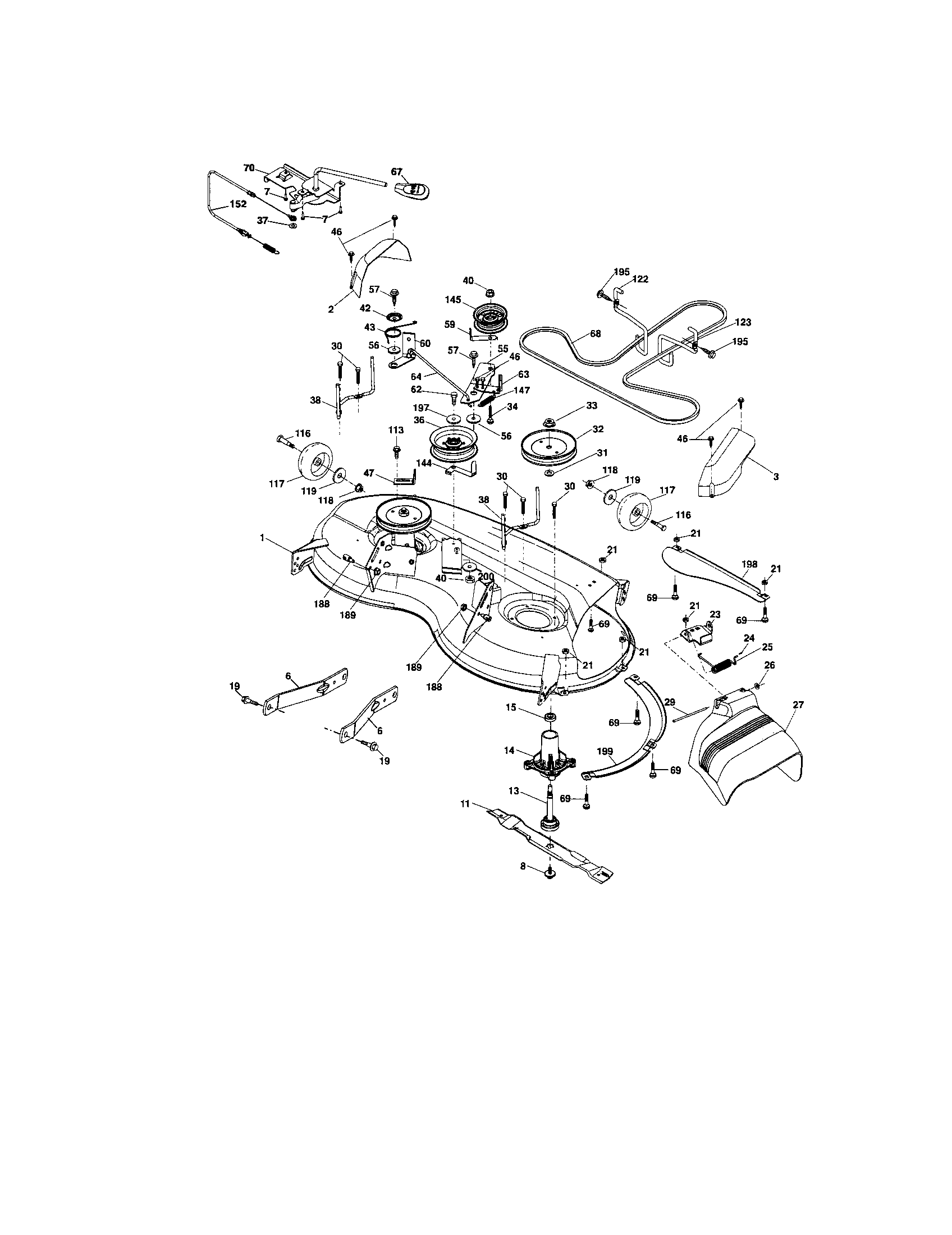 Mower Deck Diagram and Parts List for  Craftsman Lawn Tractor