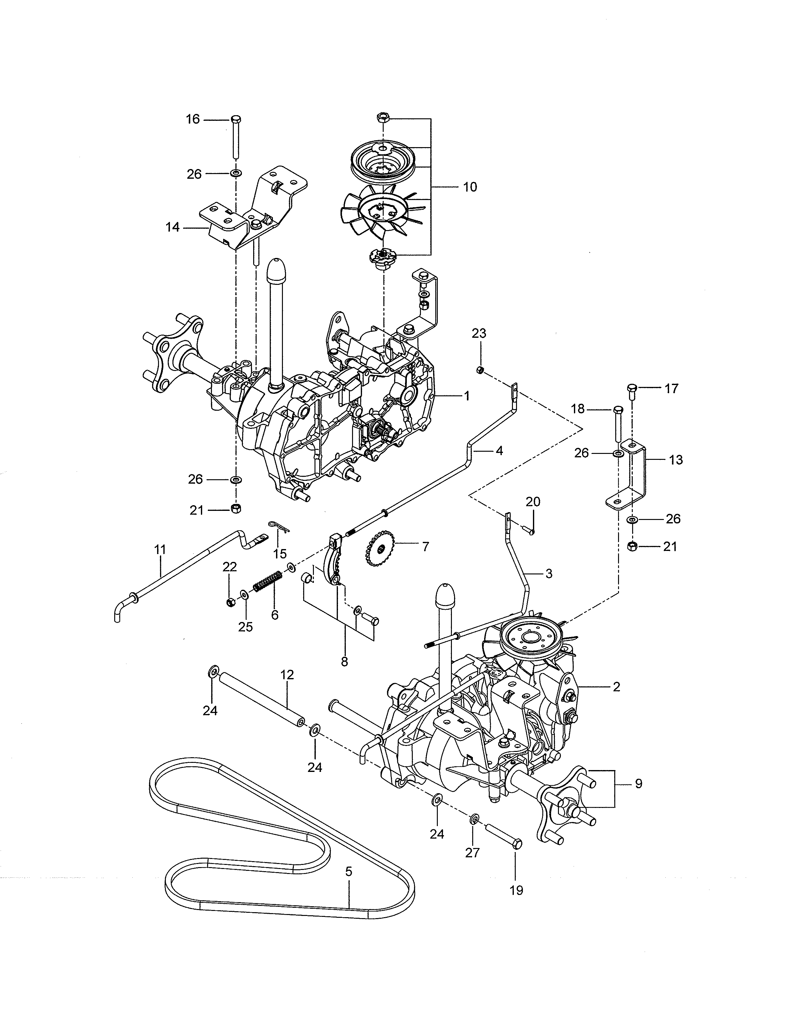 Hydraulic Pump-motor Diagram and Parts List for  Craftsman Engine