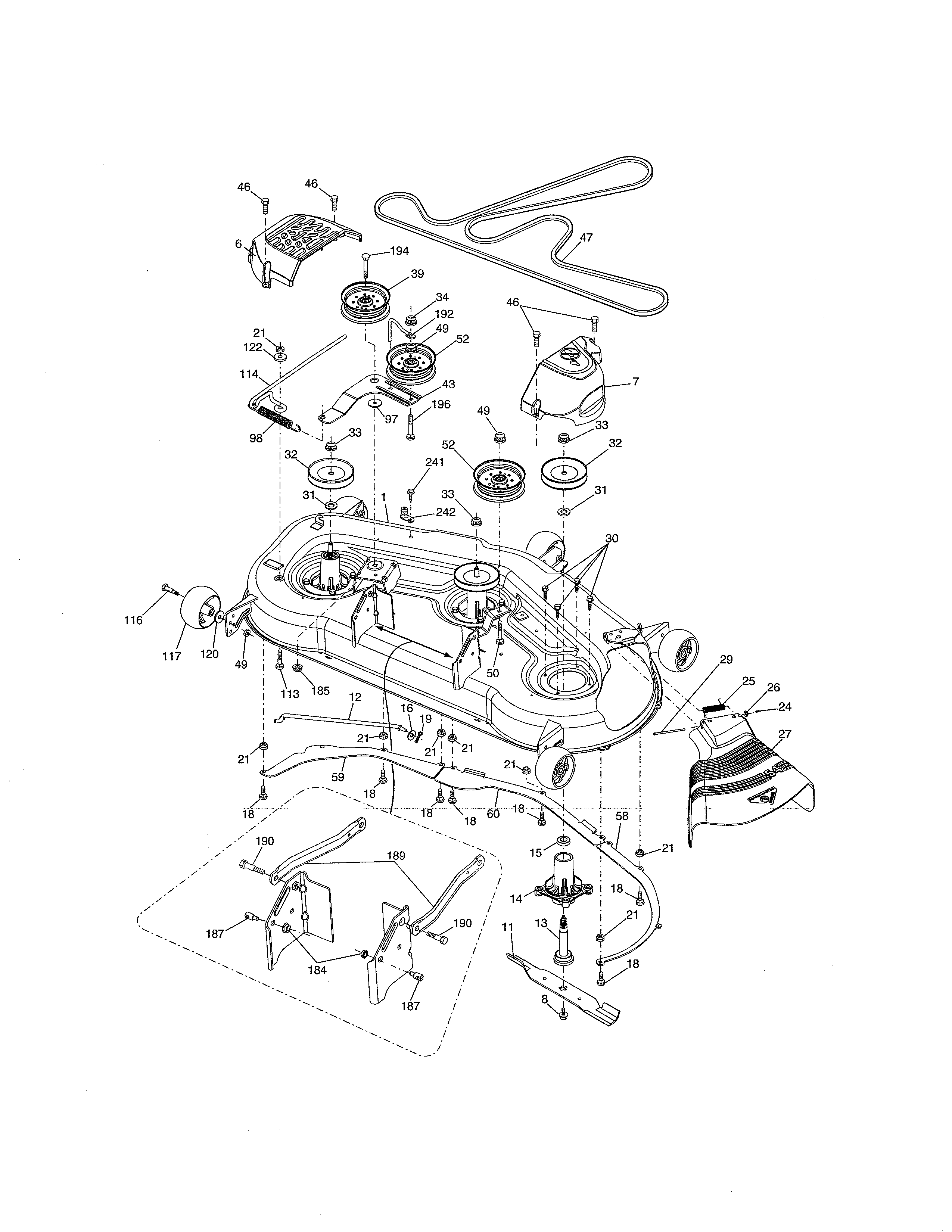 Mower Deck Diagram and Parts List for  Craftsman Lawn Tractor