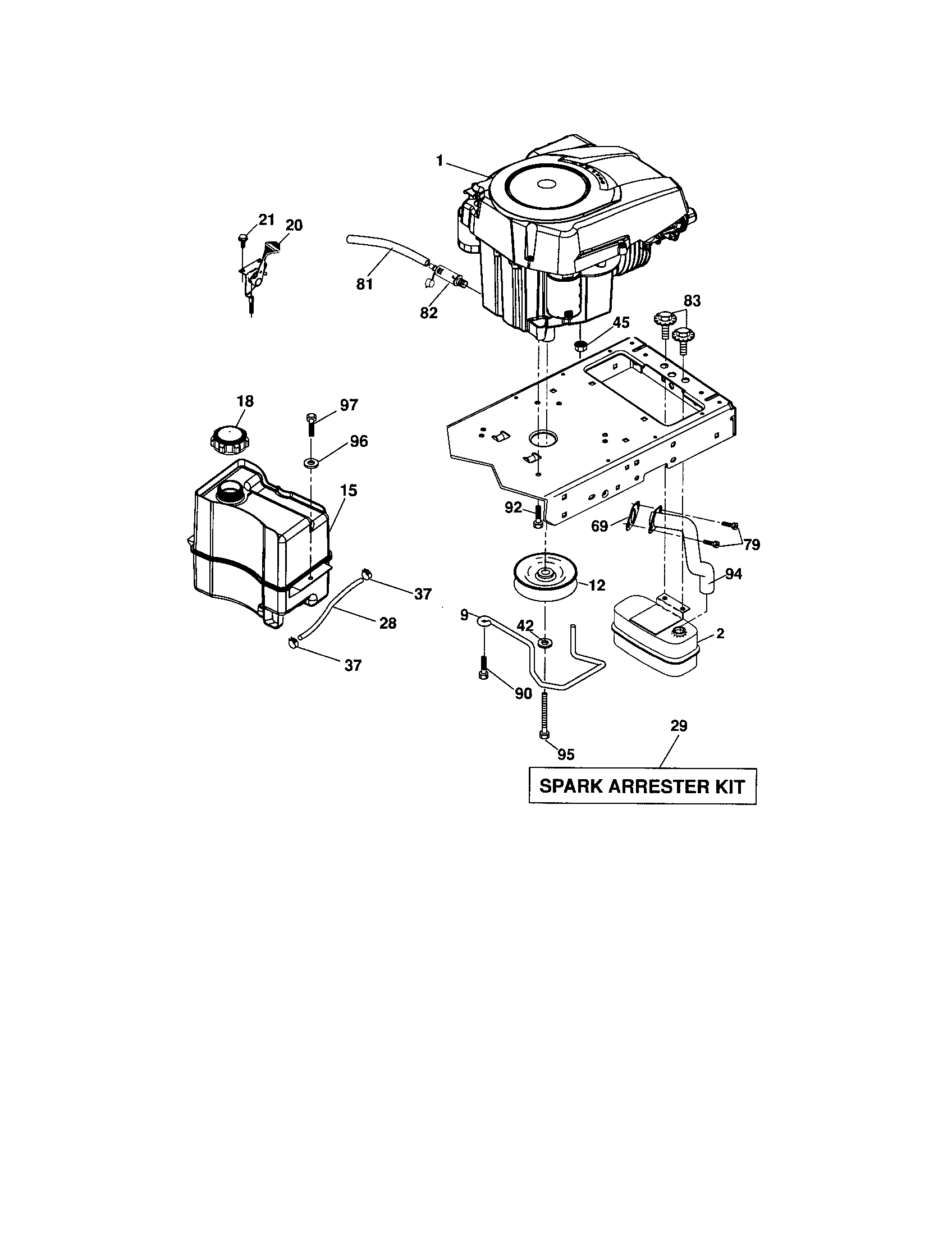 Engine Diagram and Parts List for  Craftsman Lawn Tractor