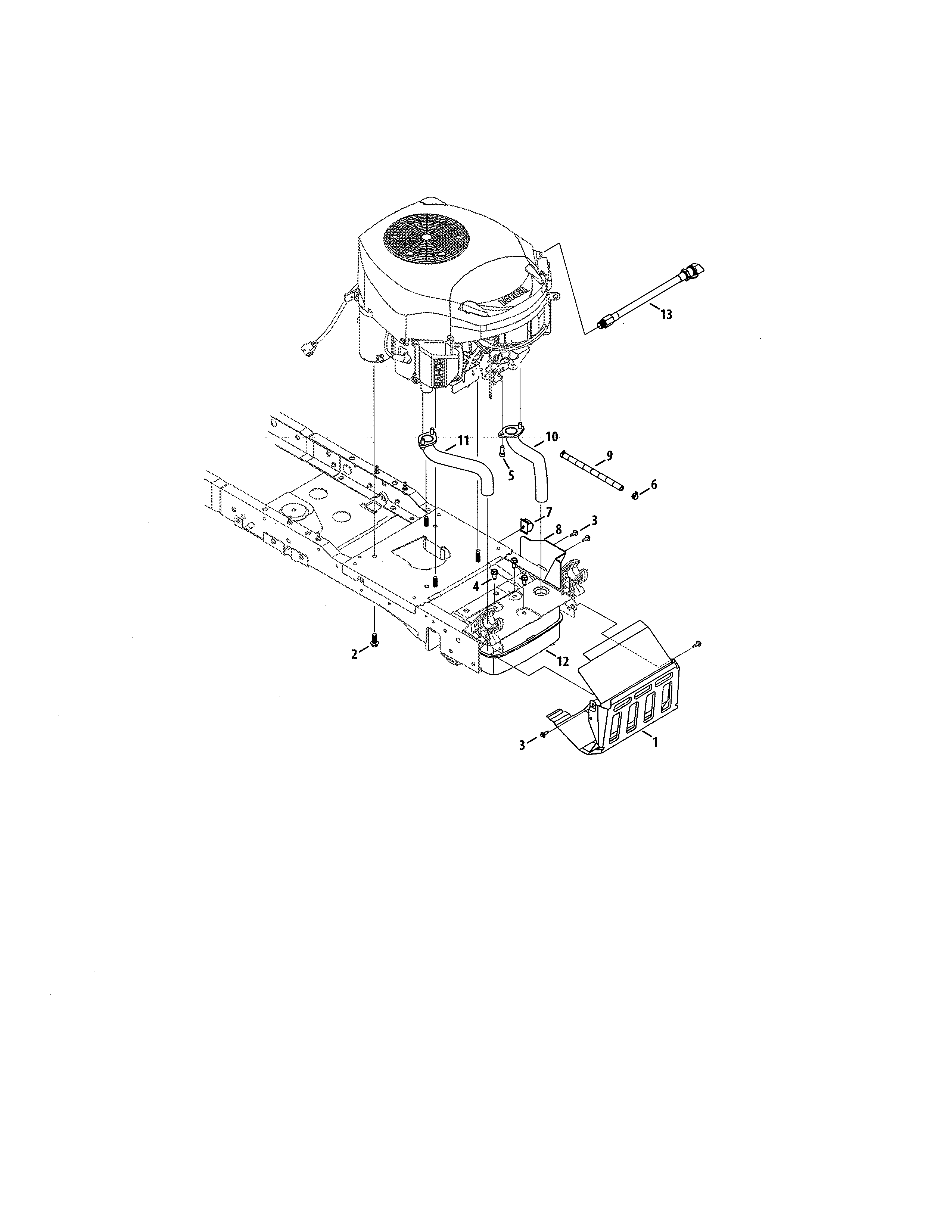 Engine/shield/muffler Diagram and Parts List for  Craftsman Lawn Tractor