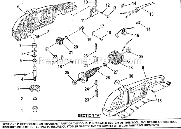 Inside Parts Diagram and Parts List for  Craftsman Sander Polisher