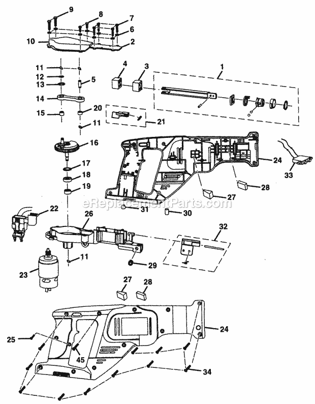 Motor Assy Diagram and Parts List for  Craftsman Reciprocating Saw
