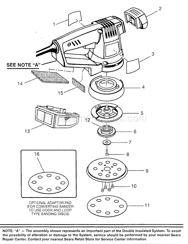 Sander Diagram and Parts List for  Craftsman Orbital or Palm Sander