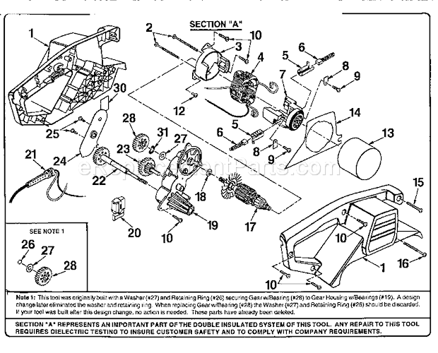 Field And Armature Assemb Diagram and Parts List for  Craftsman Belt or Drum Sander