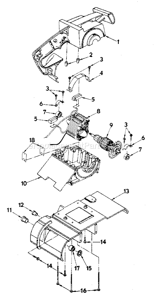 Field And Armature Assemb Diagram and Parts List for  Craftsman Belt or Drum Sander