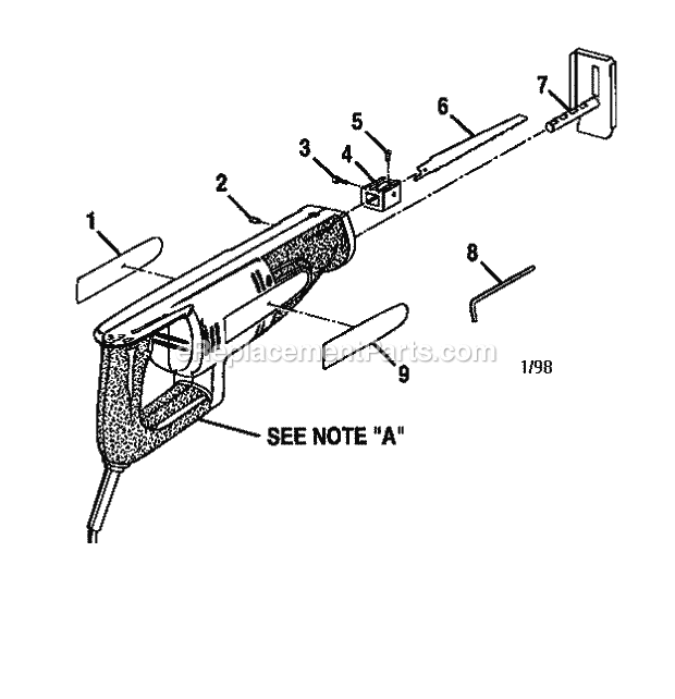 Base Assembly Diagram and Parts List for  Craftsman Reciprocating Saw