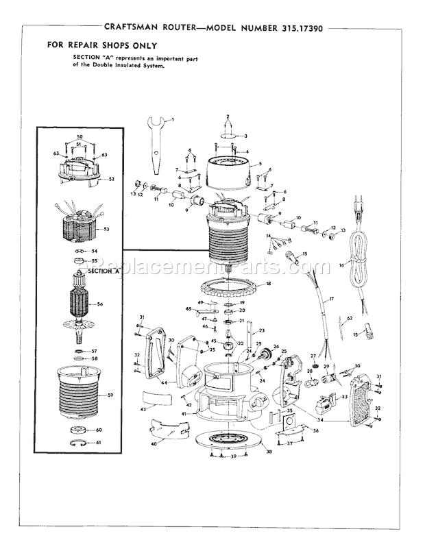Unit Parts Diagram and Parts List for  Craftsman Router